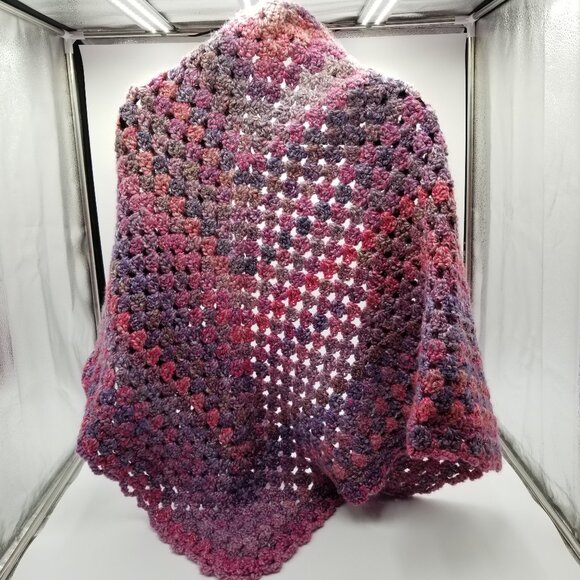 Fuzzy purple/lavender/pink shawl across shoulders =64", back length=36 inches - Picture 1 of 4